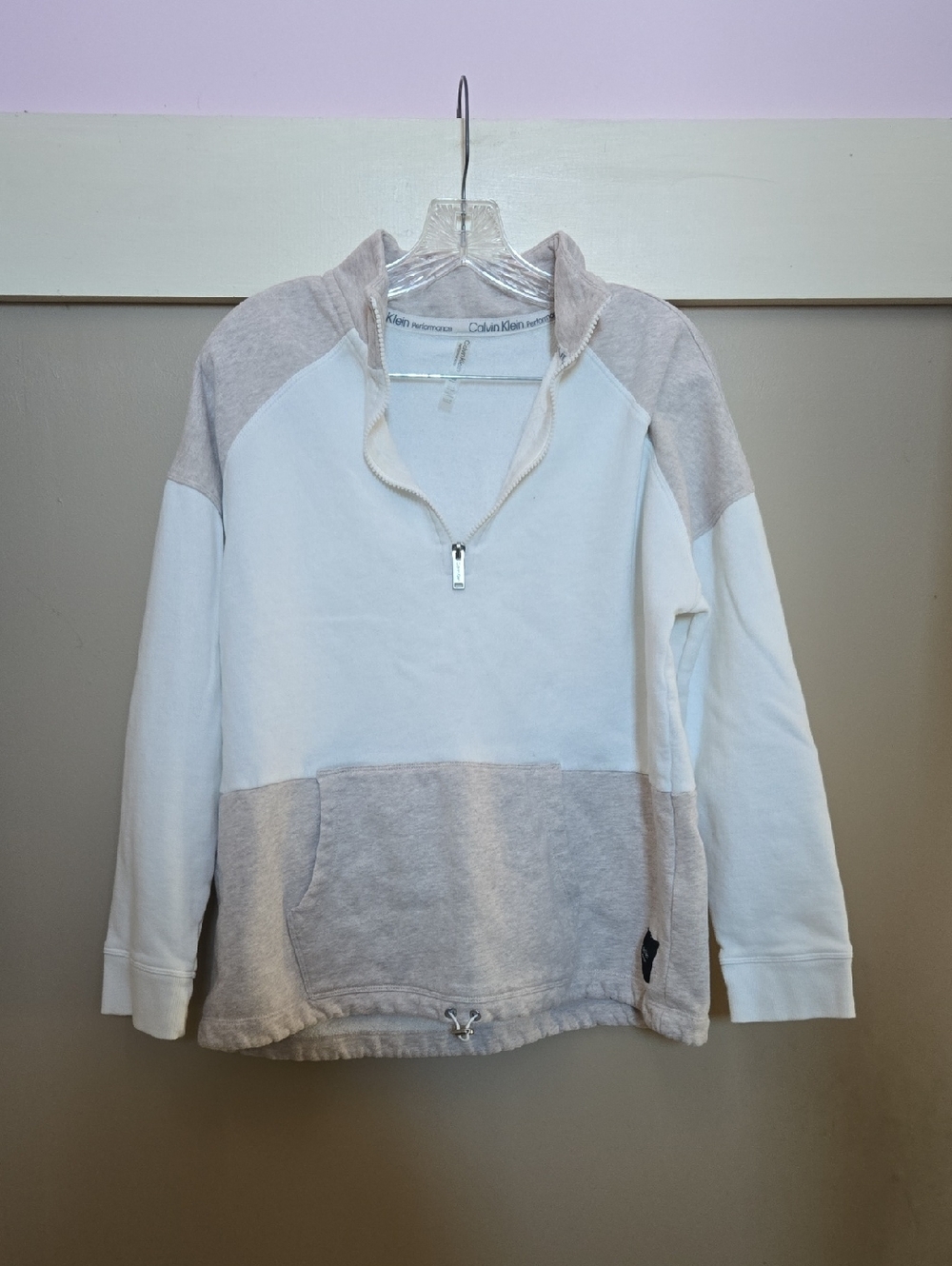 Calvin Klein Two-Tone Half-Zip Pullover - White & Beige